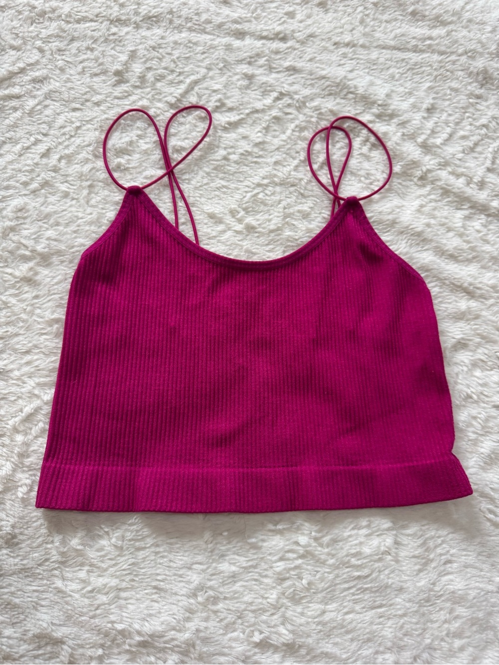 Women’s Magenta Ribbed Spaghetti-Strap Crop Tank Top
